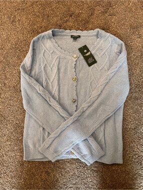 wild fable Light Blue Cable Knit Cardigan with Gold Buttons